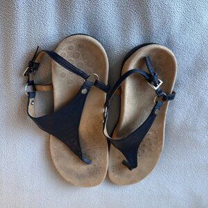 Vionic Sandal Women 9.5 Rest Kirra Strap Orthotic Leather Black TVW5126 Thong